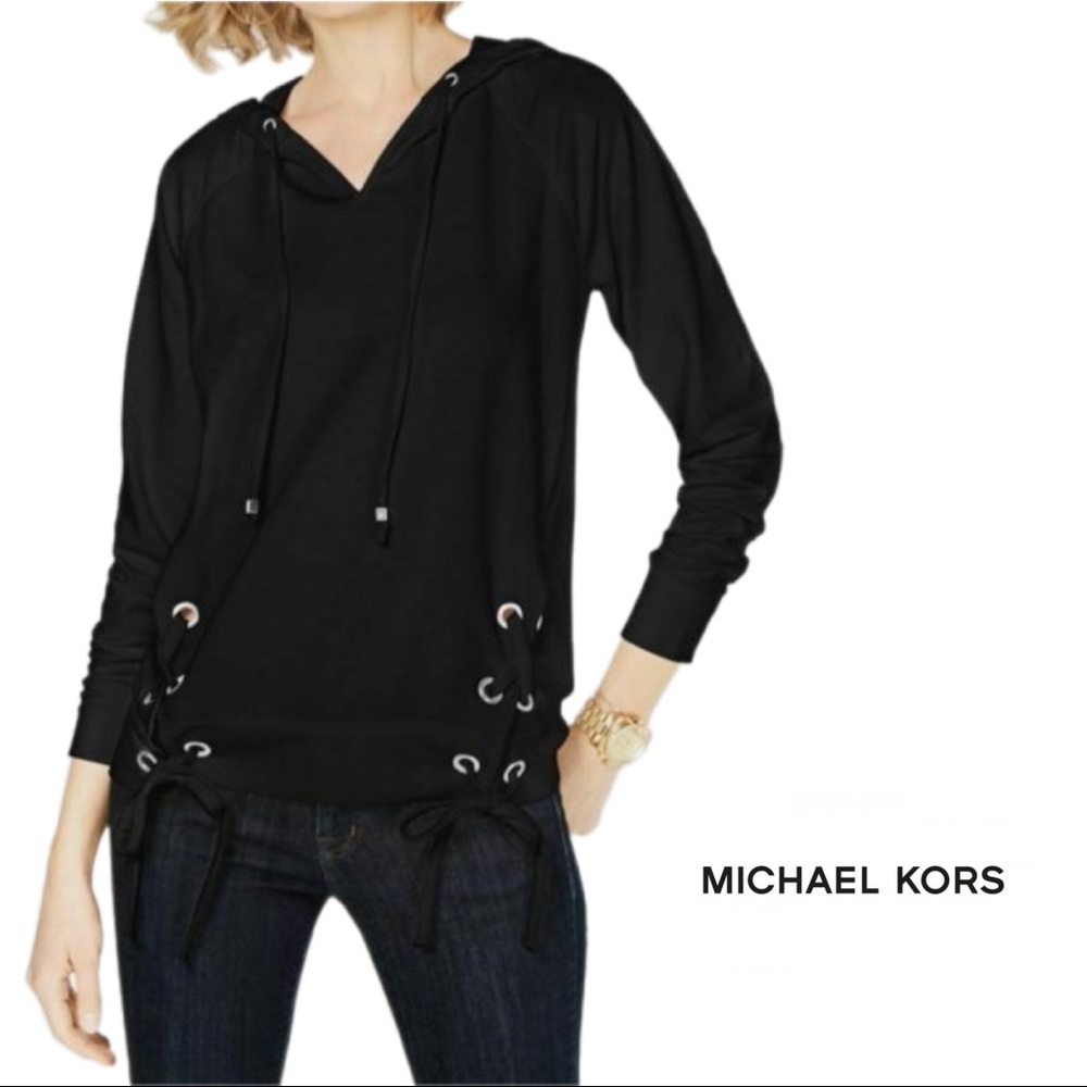 Michael Kors Lace Up Hoodie in Black